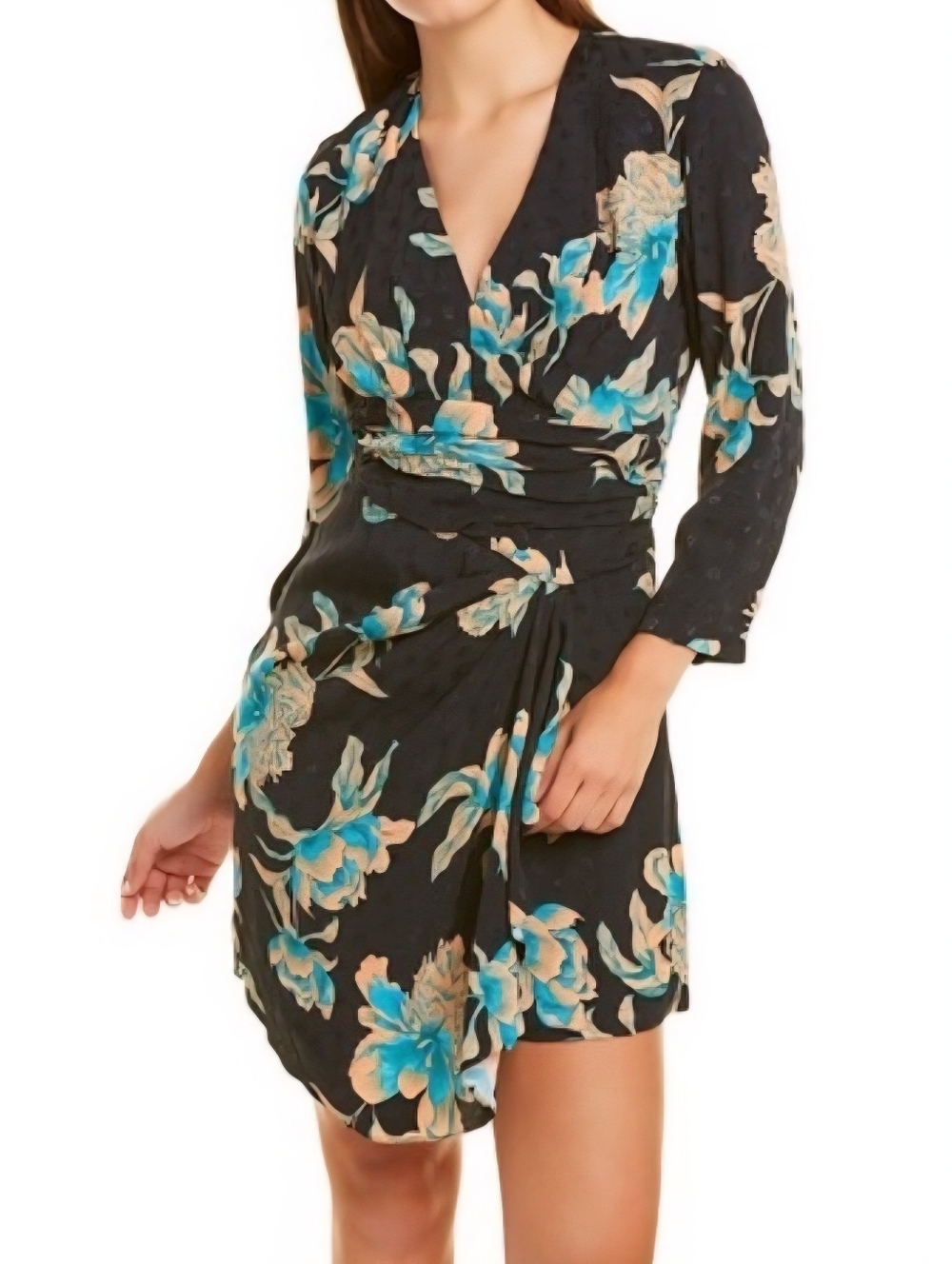 SANDRO PARIS Bruni Wrap Effect Jacquard Floral Mini Dress